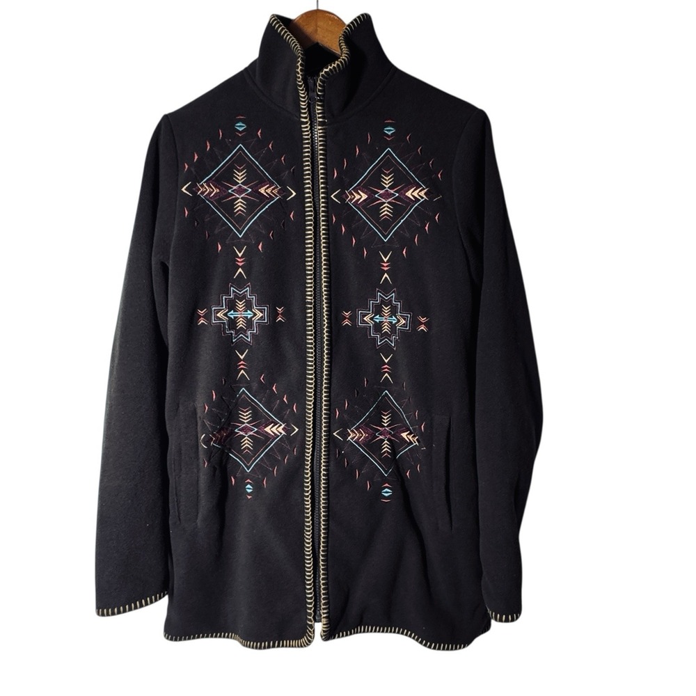 OUTBACK TRADING Jacket Zip Women‎ M Brown AVIANA Fleece Aztec Southwestern Rodeo